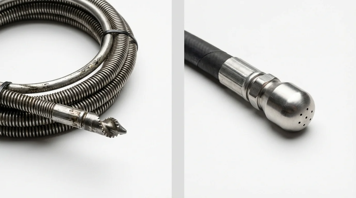 Drain snake cable and hydro jetting nozzle used for drain cleaning in Columbia, MD