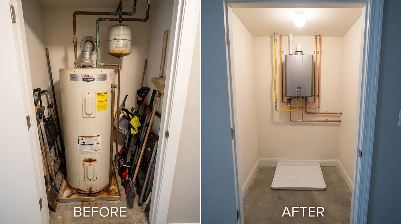 Tank water heater versus wall-mounted tankless unit comparison for Columbia, MD homeowners