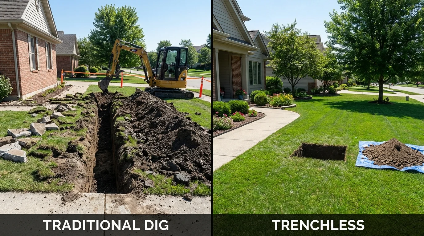 Trenchless sewer repair with minimal yard damage versus traditional excavation in Columbia, MD
